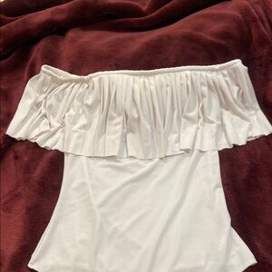 Guess White Sleeveless Ruffled Off-the-Shoulder Bodysuit